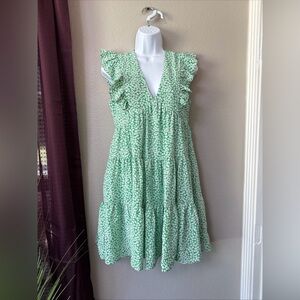 #796 She+Sky Green Floral Ruffle Boho Dress Size Small